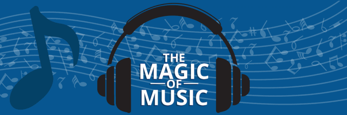 magic of music header showing headphones and music notes